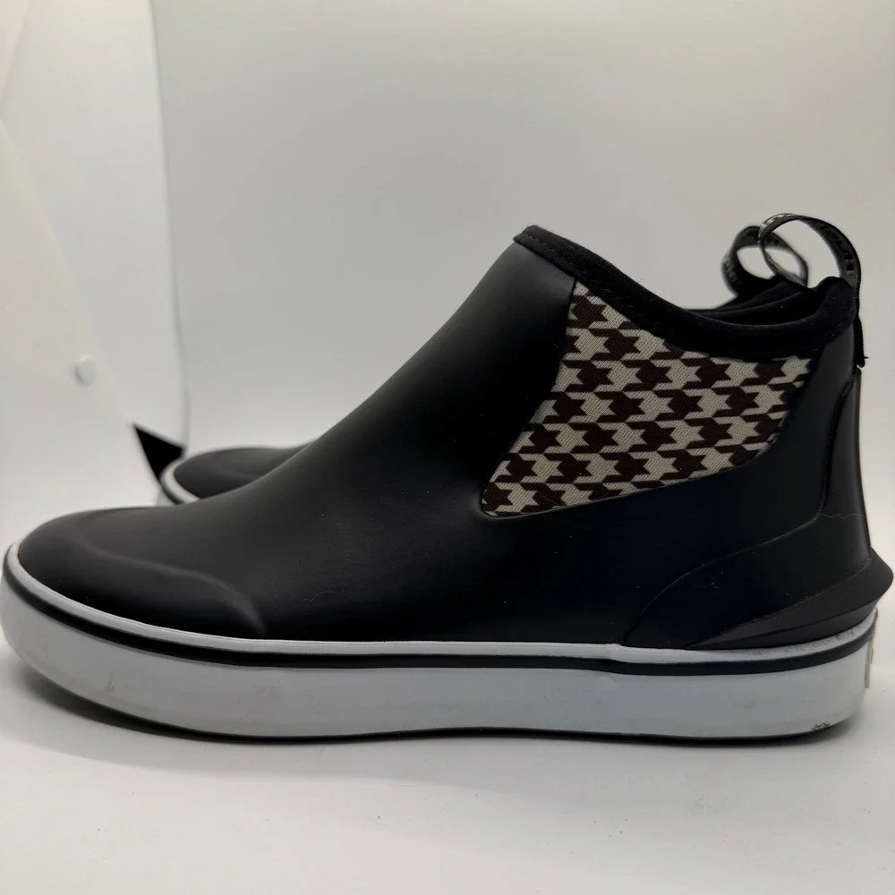 Hush Puppies Rain‎ Check Black Houndstooth Rubber Rain Boots HW06730-002 Mens 6